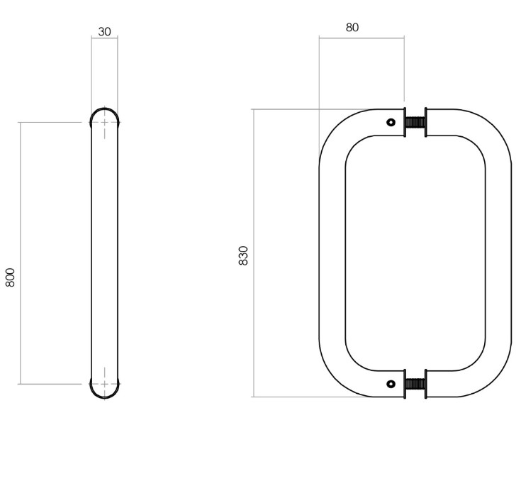 Intersteel Set Deurgrepen U-vorm 830x80x30 HoH 800 mm RVS