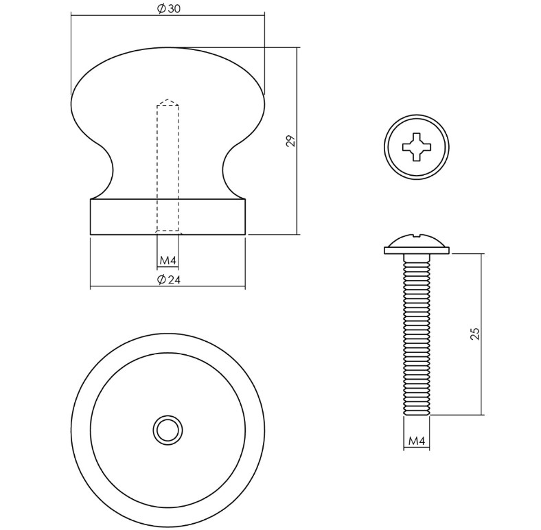 Intersteel Knop 30 mm grenenhout