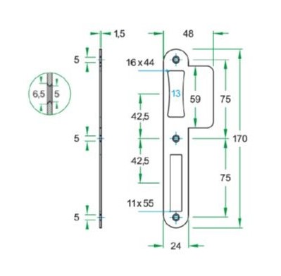 Sluitplaat lange lip 48 mm tonrolslot zwart