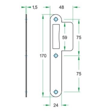 Sluitplaat lange lip 48 mm loopslot zwart