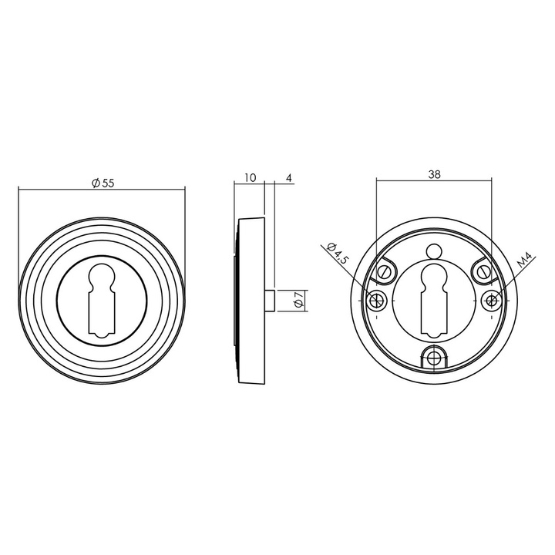 Intersteel sleutelrozetten verdekt met rillen ø54x9mm en nokken oud grijs
