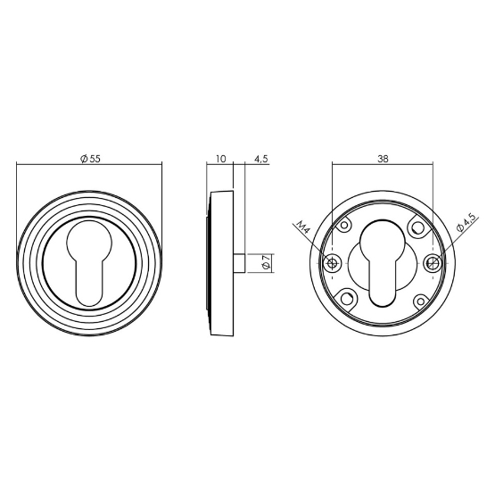 Intersteel cilinderrozetten verdekt met rillen ø54x9mm en nokken oud grijs