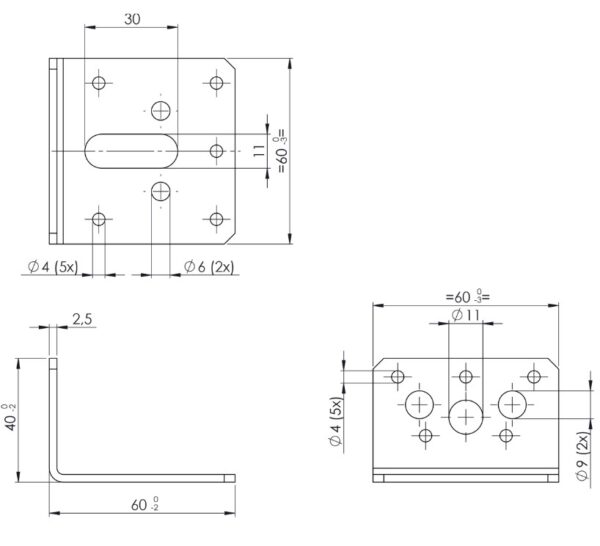 Starx hoekanker vlak verzinkt 40x60x60x2.5 mm 1 stuk zwart