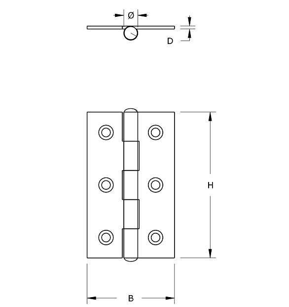 Smalscharnier met vaste pen 70x51 mm vermessingd