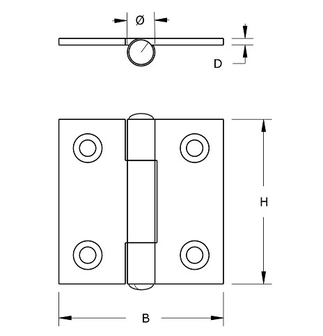 Smalscharnier met vaste pen 25x22 mm vermessingd
