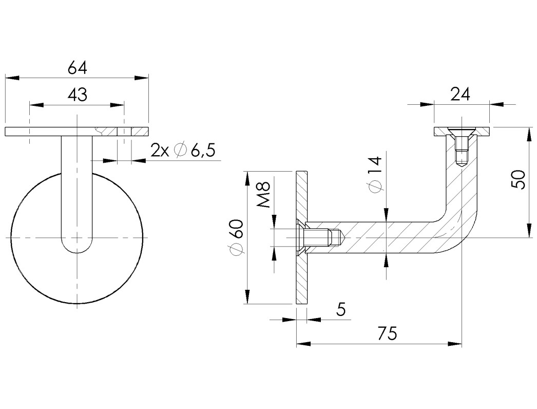 Leuninghouder blind vlak zadel rvs