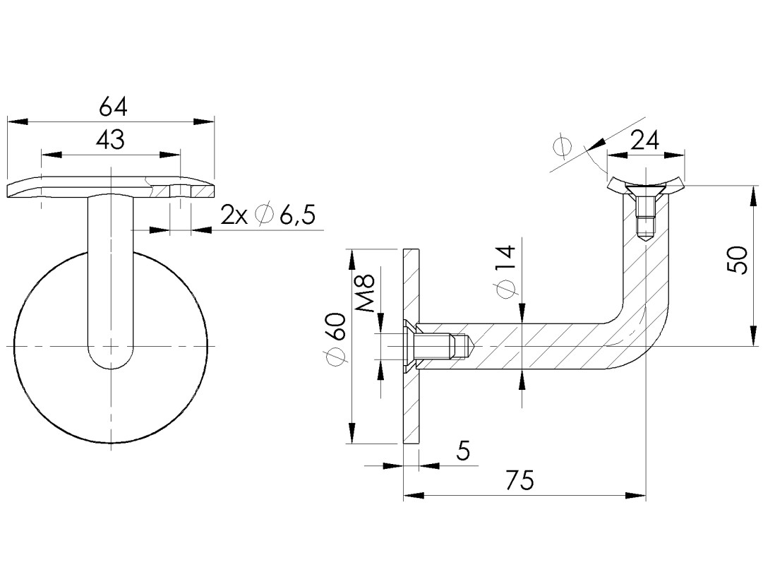 Leuninghouder blind hol zadel rvs