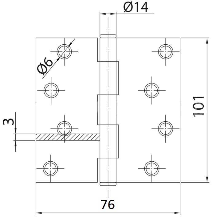Kogellagerscharnier 101x76 mm goud 2 stuks