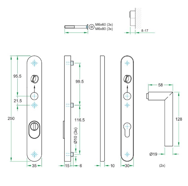 SKG3 PC72 kruk T op ovaal smal schild PRIO + kerntrekbeveiliging RVS