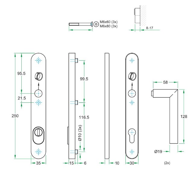 SKG3 PC92 kruk T op ovaal smal schild PRIO + kerntrekbeveiliging RVS