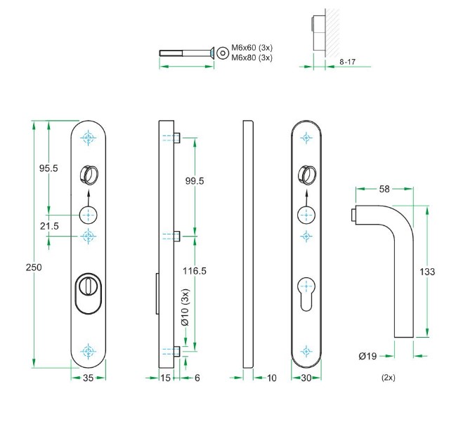 SKG3 PC72 kruk L op ovaal smal schild PRIO + kerntrekbeveiliging RVS