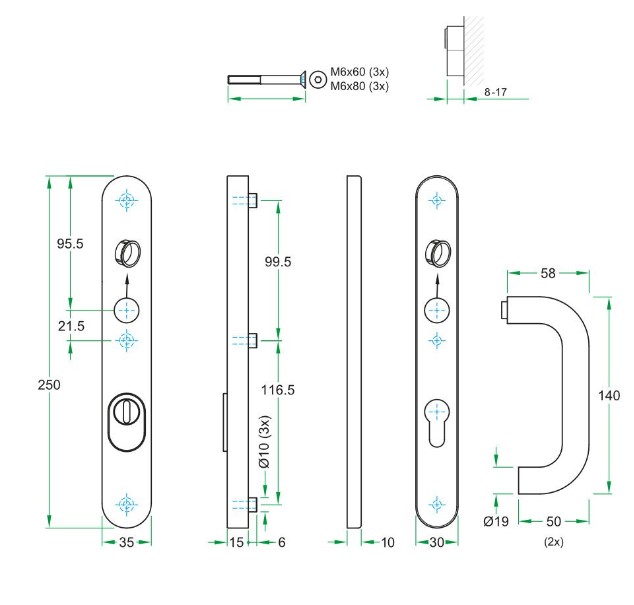 SKG3 PC72 kruk U op ovaal smal schild PRIO + kerntrekbeveiliging RVS