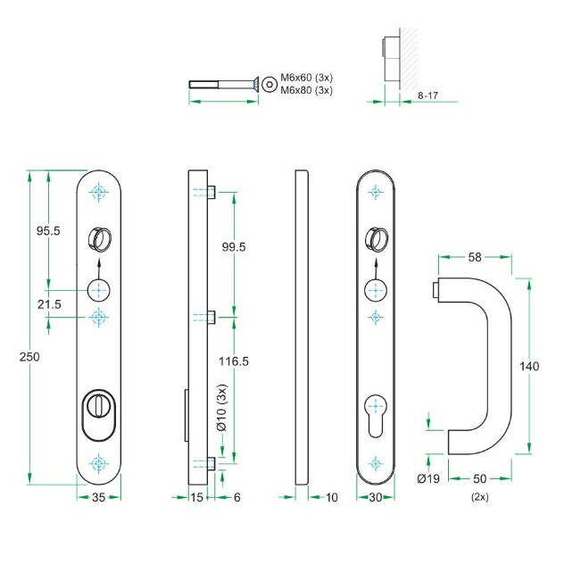 SKG3 PC92 kruk U op ovaal smal schild PRIO + kerntrekbeveiliging RVS