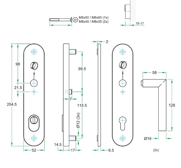SKG3 PC92 kruk T op ovaal schild TOP + kerntrekbeveiliging RVS
