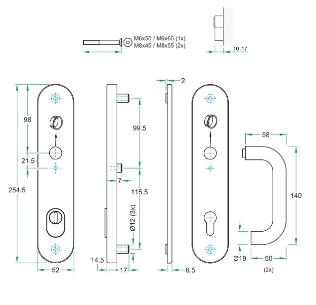 SKG3 PC92 kruk U op ovaal schild TOP + kerntrekbeveiliging RVS