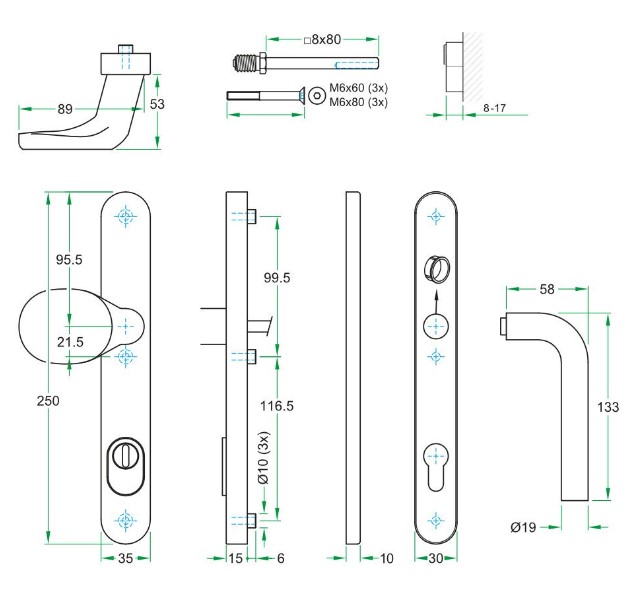 SKG3 PC92 knopkruk L op ovaal smal schild PRIO + kerntrekbeveiliging RVS