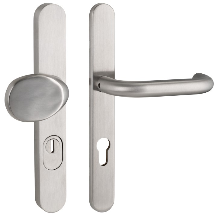 SKG3 PC92 knop/kruk U op ovaal smal schild PRIO + kerntrekbeveiliging RVS