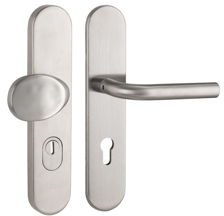 SKG3 PC92 knop/kruk L op ovaal schild TOP + kerntrekbeveiliging RVS