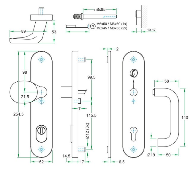 SKG3 PC92 knopkruk U op ovaal schild TOP + kerntrekbeveiliging RVS