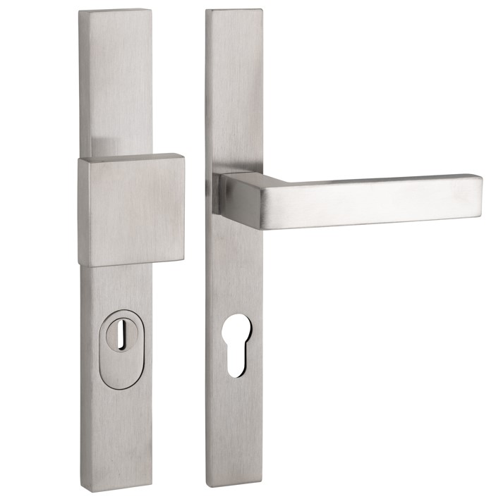 SKG3 PC92 knop/kruk Metro rechts op rechthoekig smal schild PRIO + kerntrekbeveiliging RVS