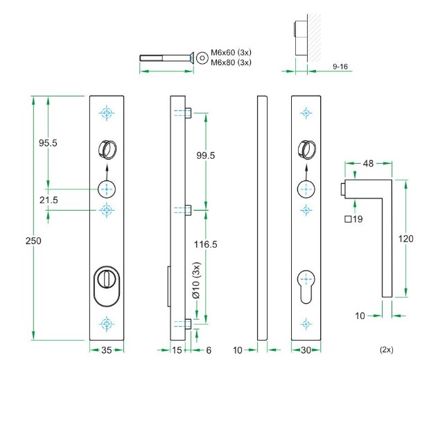 SKG3 PC92 kruk Metro op rechthoekig smal schild PRIO + kerntrekbeveiliging zwart