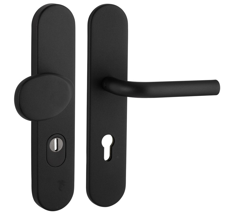 SKG3 PC92 knop/kruk L op ovaal schild TOP + kerntrekbeveiliging zwart