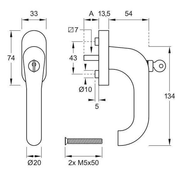Draaikiepgarnituur Uno afsluitbaar SKG2 rvs mat