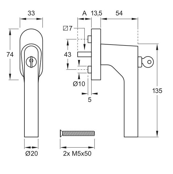 Draaikiepgarnituur Tipo afsluitbaar SKG2 rvs mat