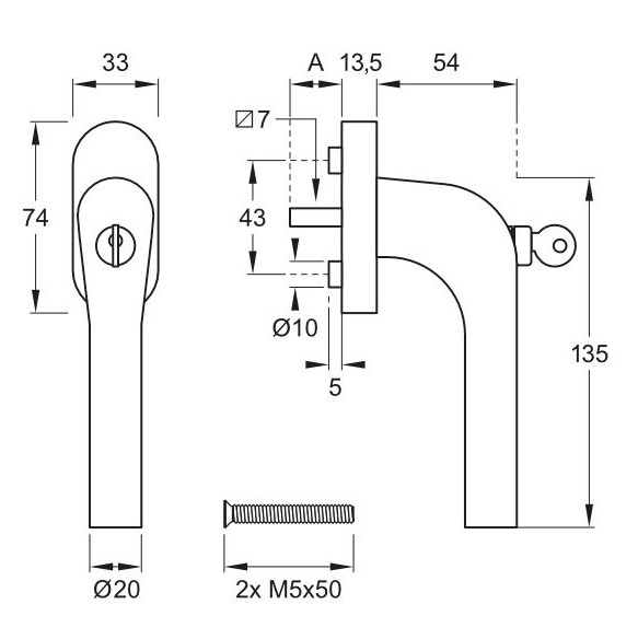 Draaikiepgarnituur Lido afsluitbaar SKG2 zwart