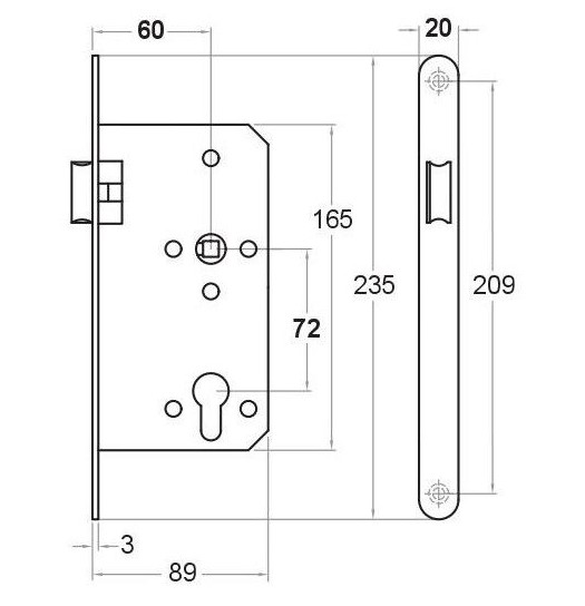 Loopslot magnetisch inclusief sluitplaat 20x235mm zwarte voorplaat
