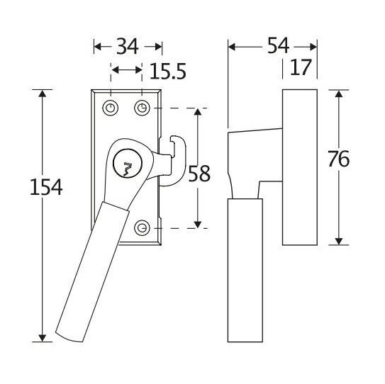 SKG Raamsluiting Met Sluitplaat Links Bauhaus messing antiek brons