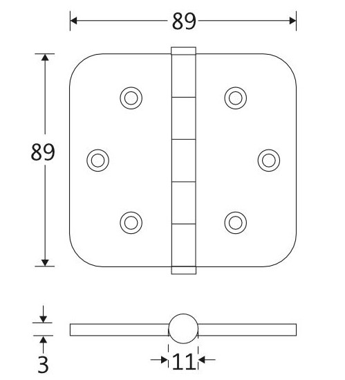 Kogellagerscharnier 89x89 ronde hoek vlak messing antiek brons