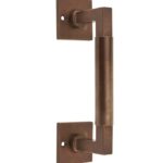 Deurgreep Bauhaus vierkant rozet 182 mm messing antiek brons