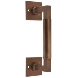 Deurgreep Bauhaus vierkant rozet 182 mm messing antiek brons