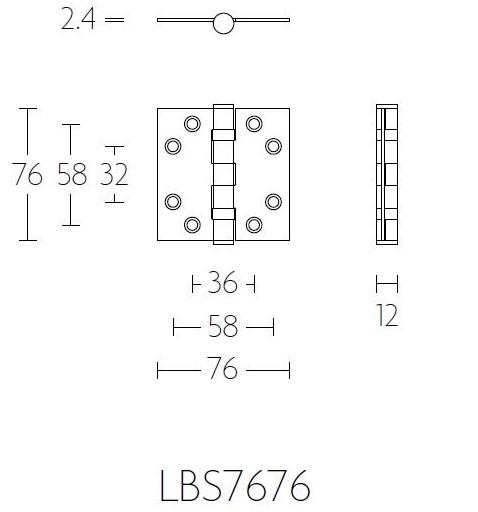 Kogellagerscharnier 7676 mm rechte hoek brons