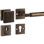 SKG3 knop/kruk op rozet Bauhaus Rechts + kerntrekbeveiliging messing antiek brons