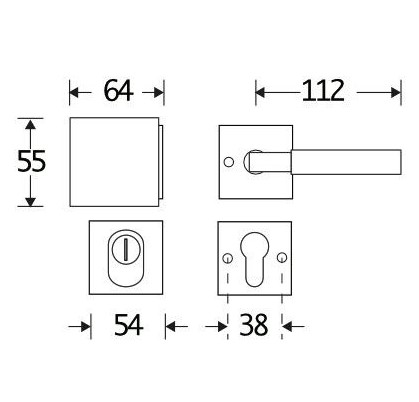 SKG3 knop/kruk op rozet Bauhaus Links + kerntrekbeveiliging messing antiek brons