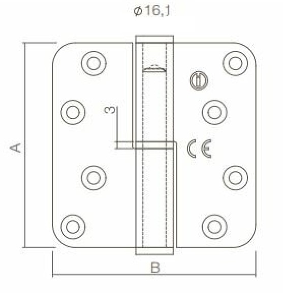Kogelstift Paumelle DIN rechts afgerond 89x89x3 rvs - Afbeelding 2