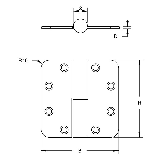 SKG3 Kogelstift paumelle Ronde hoek 89x89 mm Rechts RVS Zwart Gelakt