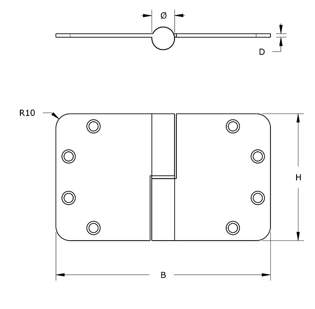 SKG3 Kogelstift paumelle Ronde hoek 89x125 mm links RVS Zwart Gelakt