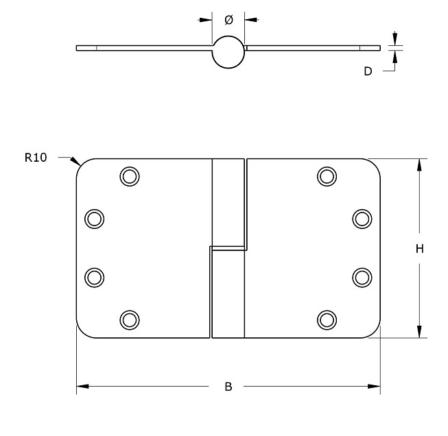 SKG3 Kogelstift paumelle Ronde hoek 89x150 mm rechts RVS Zwart Gelakt