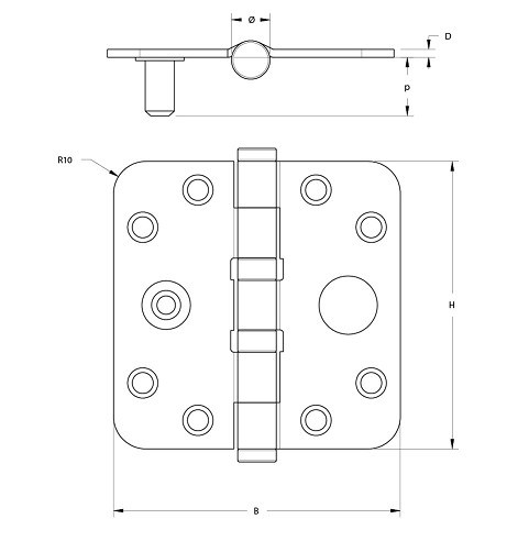 Kogellagerscharnier 76x76 mm ronde hoek SKG**®