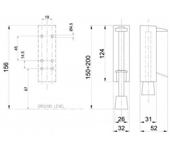 Deurvastzetter voetstift 30x122 mm Zwart