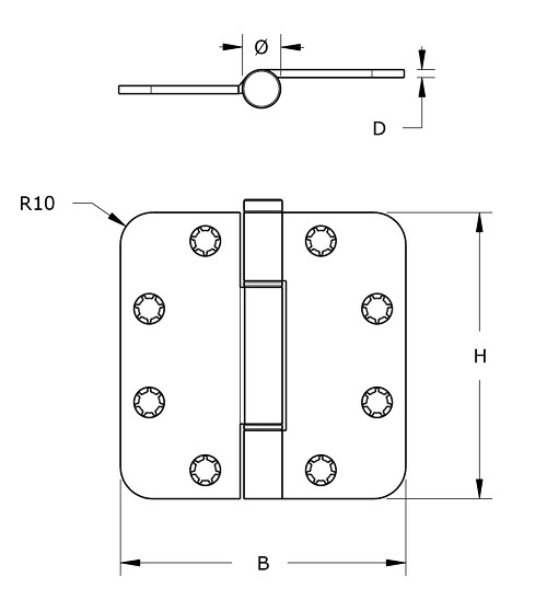 DX Nylon glijlagerscharnier Doorgezette knoop ronde hoeken 89x89 mm staal verzinkt - Afbeelding 2