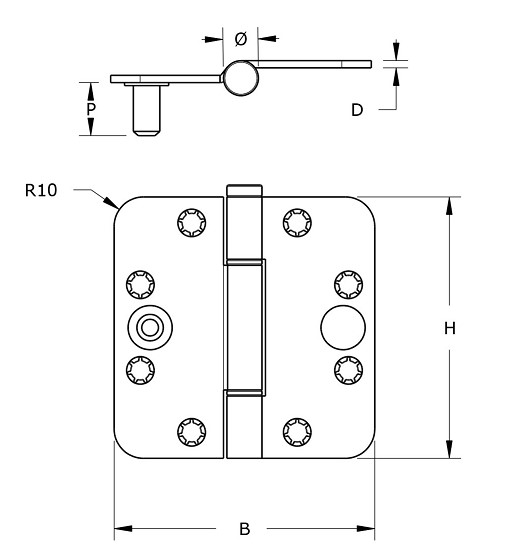 Nylon glijlagerscharnier dubbel Doorgezette knoop ronde hoeken 80x89 mm staal verzinkt SKG3 - Afbeelding 2