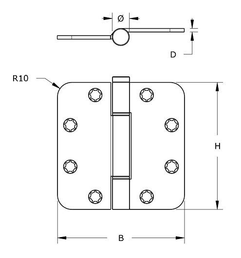 DX Nylon glijlagerscharnier Doorgezette knoop ronde hoeken 89x89 mm rvs - Afbeelding 2