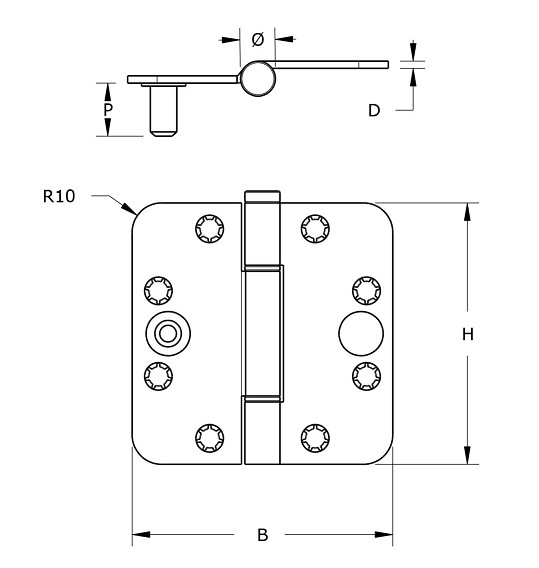 DX Nylon glijlagerscharnier Doorgezette knoop ronde hoeken 89x89 mm rvs SKG3 - Afbeelding 2
