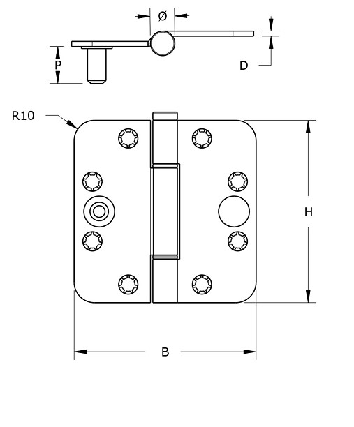 Glijlagerscharnier doorgezet ronde hoek 3 mm 89x89 mm SKG3 zwart gelakt - Afbeelding 2