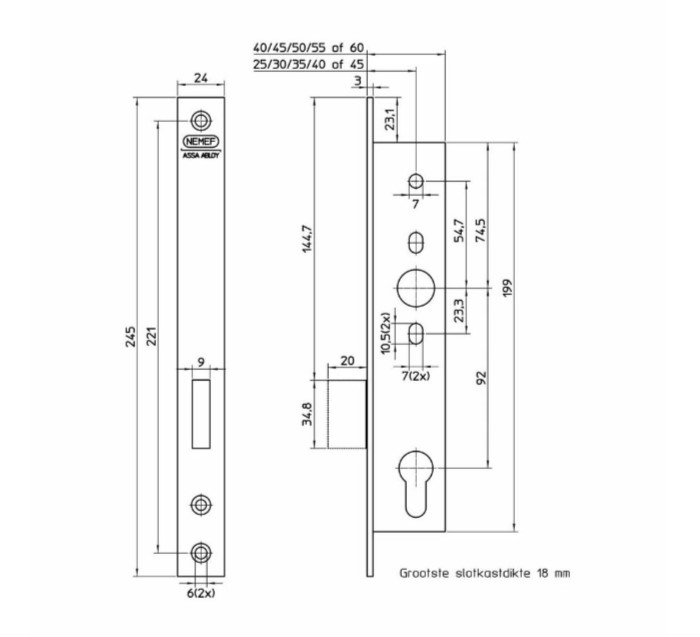 Nemef smalslot 9651/07-25 PC rechthoekige rvs voorplaat - Afbeelding 2