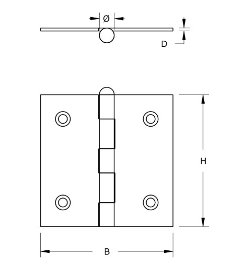 Scharnier met losse pen rechte hoeken 51X51 mm zwart gelakt